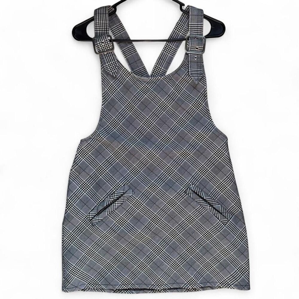 Forever 21 black grey plaid grunge academia mini dress
